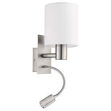 Applique Moderna Pasteri Acciaio Nichel Satinato Stoffa Bianco 1 Luce E27 Ip20