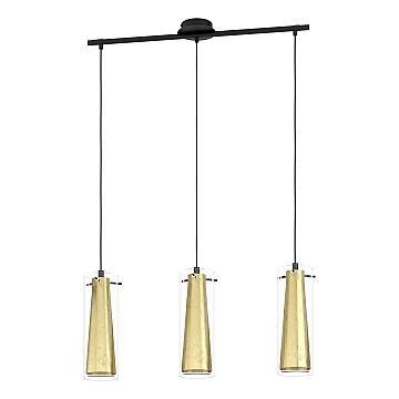 Lampadario A Sospensione Contemporaneo Pinto Gold Acciaio Nero Vetro 3 Luci E27