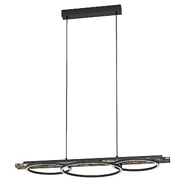 Lampadario A Sospensione Moderno Boyal Acciaio Nero Legno 2 Luci Led 12,5W