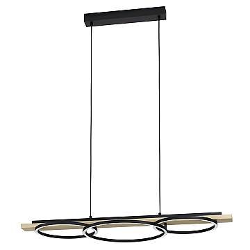 Lampadario Moderno Boyal Acciaio Nero Legno 2 Luci Led 12,5W 15,5W