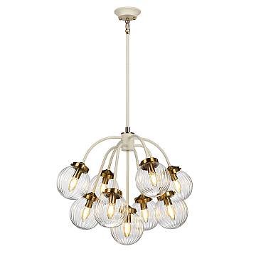 Lampadario Contemporaneo Cosmos Acciaio Crema Vetro Ottone 9 Luci E14