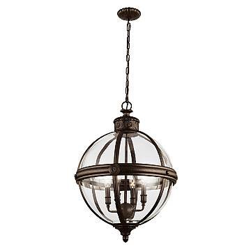 Lampadario Industrial Nordico Adams Acciaio Bronzo Inglese Vetro 4 Luci E14