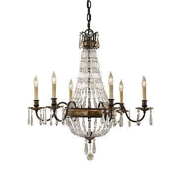 Lampadario Contemporaneo Bellini Acciaio Bronzo Ossidato Cristallo 6 Luci E14