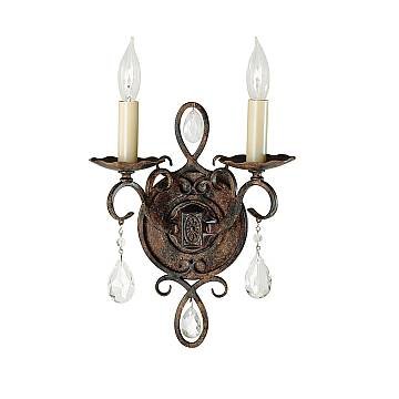 Applique Contemporanea Chateau Acciaio Bronzo Moka Cristallo 2 Luci E14