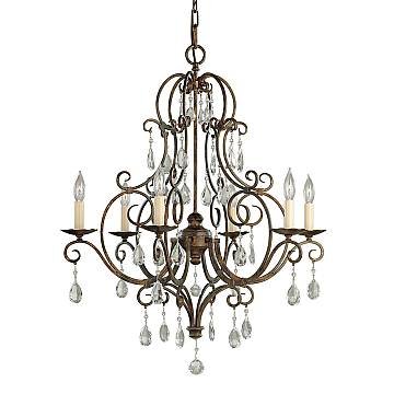 Lampadario Contemporaneo Chateau Acciaio Bronzo Moka Cristallo 6 Luci E14