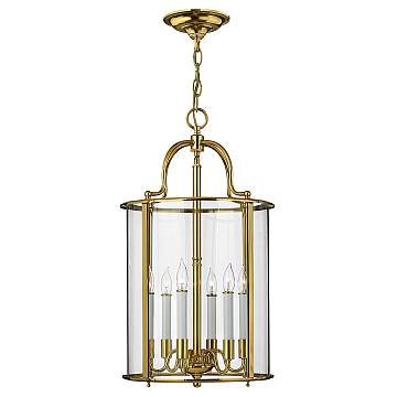 Lampadario Contemporaneo Gentry Ottone Lucido Vetro 6 Luci E14