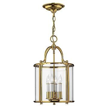 Lampadario Contemporaneo Gentry Ottone Lucido Vetro 4 Luci E14