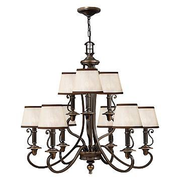 Lampadario Classico Plymouth Acciaio Bronzo Antico Tessuto 9 Luci E14