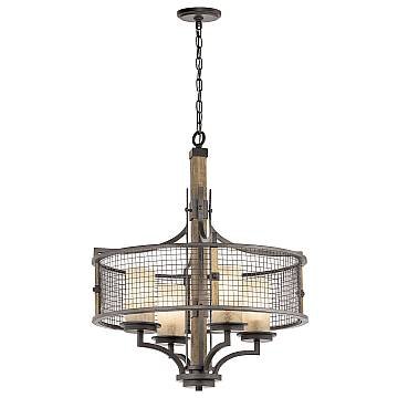 Lampadario Contemporaneo Ahrendale Ferro Incudine Vetro 4 Luci E27