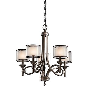 Lampadario Contemporaneo Lacey Acciaio Bronzo Antico Tessuto 5 Luci E14