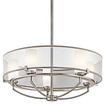 Lampadario Contemporaneo Saldana Metallo Peltro Classico Tessuto 5 Luci G9 3 Led