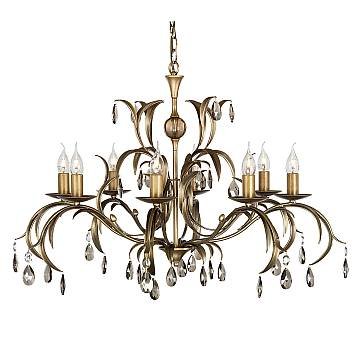 Lampadario Classico Lily Metallo Patina Di Bronzo Vetro 8 Luci E14