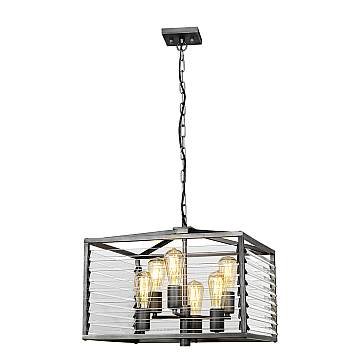Lampadario Industrial Nordico Louvre Acciaio Ccanna Di Fucile Vetro 6 Luci E27