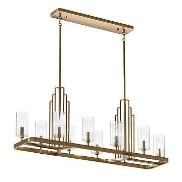 Lampadario Contemporaneo Kimrose Acciaio Ottone Spazzolato Vetro 10 Luci E14