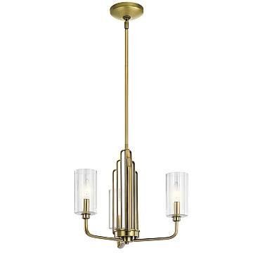 Lampadario Contemporaneo Kimrose Acciaio Ottone Spazzolato Vetro 3 Luci E14