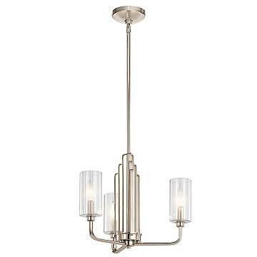 Lampadario Contemporaneo Kimrose Acciaio Nichel Lucido Vetro 3 Luci E14