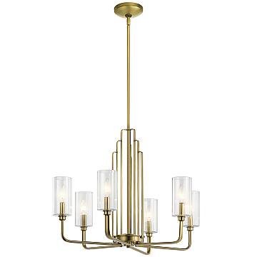 Lampadario Contemporaneo Kimrose Acciaio Ottone Spazzolato Vetro 6 Luci E14