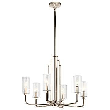 Lampadario Contemporaneo Kimrose Acciaio Nichel Lucido Vetro 6 Luci E14