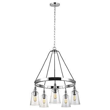 Lampadario Industrial Nordico Loras Acciaio Vetro 5 Luci E27