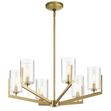 Lampadario Contemporaneo Nye Acciaio Ottone Naturale Spazzolato 6 Luci E14