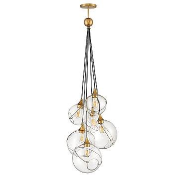 Lampadario Industrial Nordico Skye Acciaio Ottone Antico 6 Luci E27