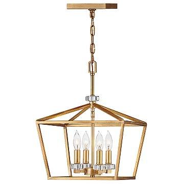 Lampadario Industrial Nordico Stinson Acciaio Ottone Antico Piccolo 4 Luci E14