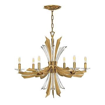 Lampadario Industrial Nordico Vida Acciaio Oro Brunito 6 Luci E14