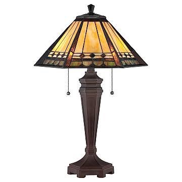 Lampada Da Scrivania Tiffany Arden Metallo Patina Di Bronzo 2 Luci E27