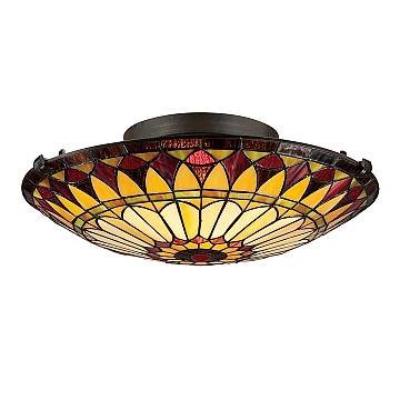 Plafoniera Tiffany West End Vetro Bronzo Vintage 2 Luci E27