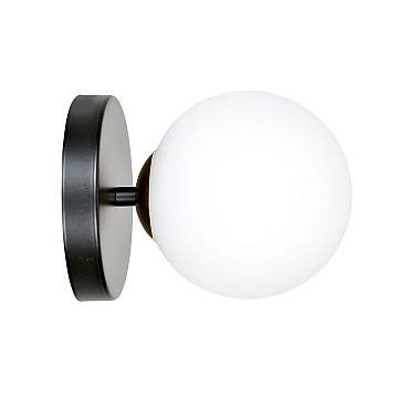 Applique A 1 Luce Floki In Acciaio Nero E Sfera In Vetro Bianco E Oro