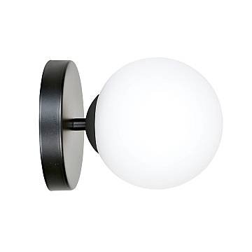 Applique 1 Luce Kalf In Acciaio Nero A Bracci E Sfera In Vetro Opalino