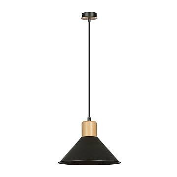 Sospensione Nordica 1 Luce Rowen In Acciaio Nero E Legno