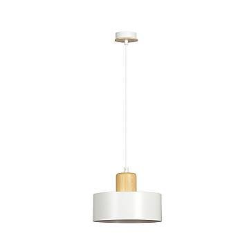 Sospensione Nordica 1 Luce Torin In Acciaio Bianco E Legno