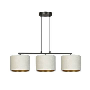 Lampadario 3 Luci Hilde In Acciaio Nero E Paralumi In Tessuto Beige