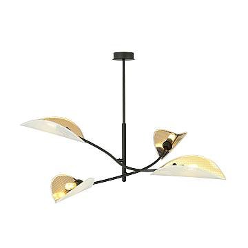 Sospensione Nordica 4 Luci Lotus In Acciaio Nero Bianco E Oro Bracci Regolabili