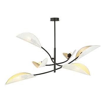 Sospensione Nordica 6 Luci Lotus In Acciaio Nero Bianco E Oro Bracci Regolabili