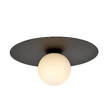 Plafoniera Minimal 1 Luce Solar In Acciaio Nero E Sfera Di Vetro Opale