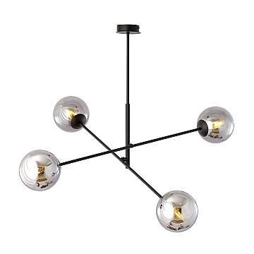 Lampadario 4 Luci Linear In Acciao Nero Con Bracci Regolabili E Vetro Fumè