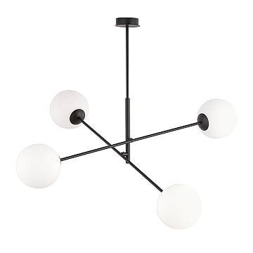 Lampadario 4 Luci Linear In Acciao Nero Con Bracci Regolabili E Vetro Opale