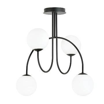 Plafoniera Moderna Archi 4 Luci In Acciaio Nero E Vetro Bianco 50 Cm