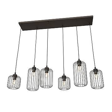 Sospensione Minimal Industrial Vander 6 Luci Lineari Nera