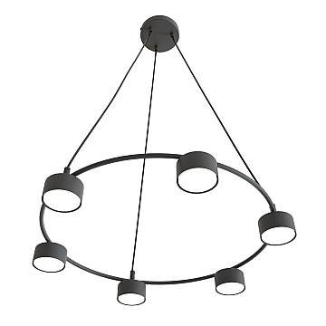 Lampadario Moderno 6 Luci Starlit In Acciaio Nero Ad Anello E Cilindri