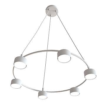 Lampadario Moderno 6 Luci Starlit In Acciaio Bianco Ad Anello E Cilindri