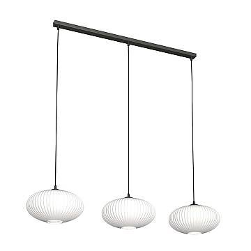 Lampadario 3 Luci Coco In Acciaio Nero Paralume Plissettato Bianco