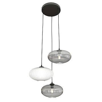 Lampadario 3 Luci Coco Base Tonda In Acciaio Nero Paralume Plissè Multicolor