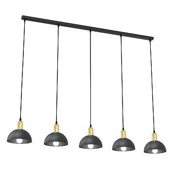 Lampadario 5 Luci Moto In Acciaio Nero E Oro Diffusori A Cupola