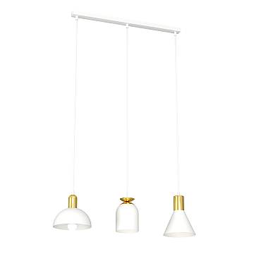 Lampadario 3 Luci Fox In Acciaio Bianco E Paralumi Forme Varie Bianco Oro