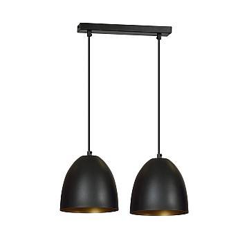 Lampadario 2 Luci Lenox In Acciaio Nero Con Cupole In Nero E Oro