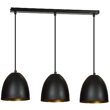 Lampadario 3 Luci Lenox In Acciaio Nero Con Cupole In Nero E Oro