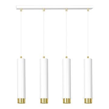 Lampadario 4 Luci Kibo In Acciaio Bianco E Tubolari In Bianco E Oro